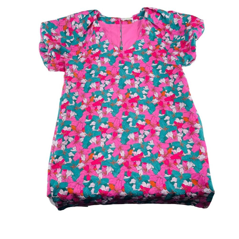 Jade Melody Tam Anthropologie Women's sz Large Dress Pink & Green Floral Dress